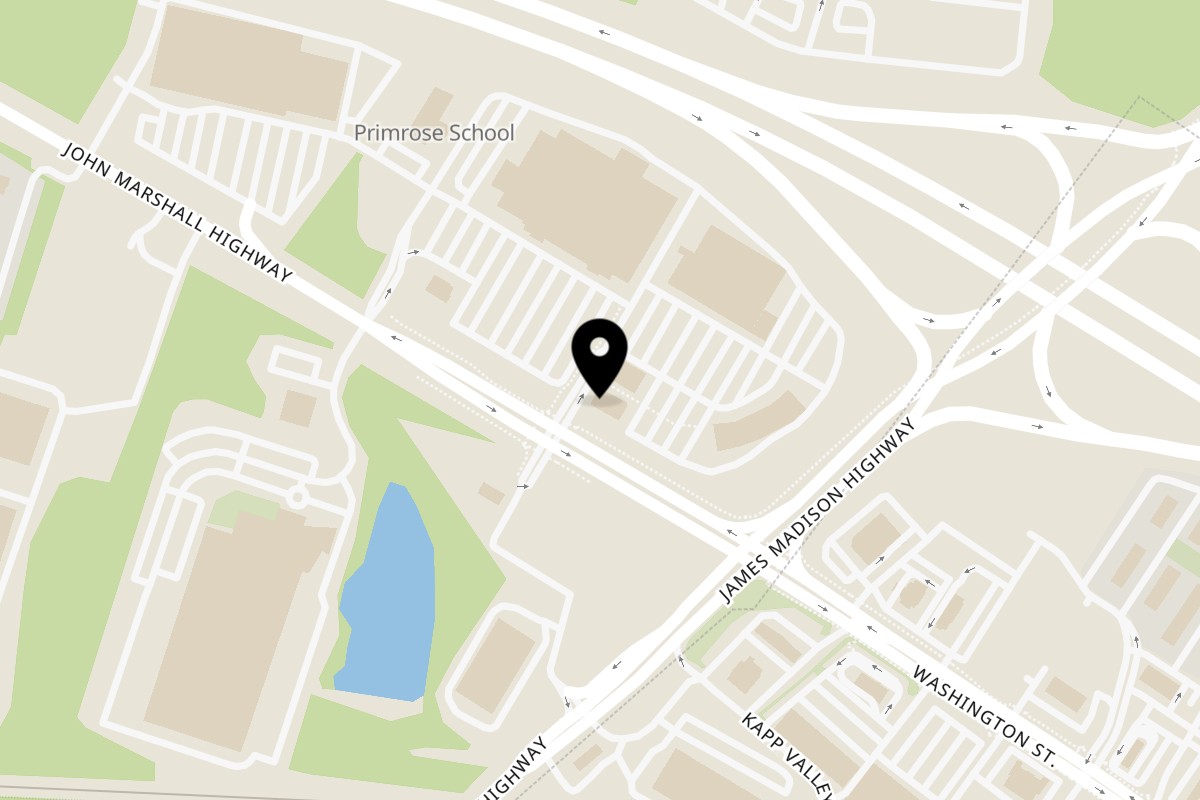 Map showing the location of Valentino’s Pizzeria & Restaurant on 6402 Trading Sq in Haymarket